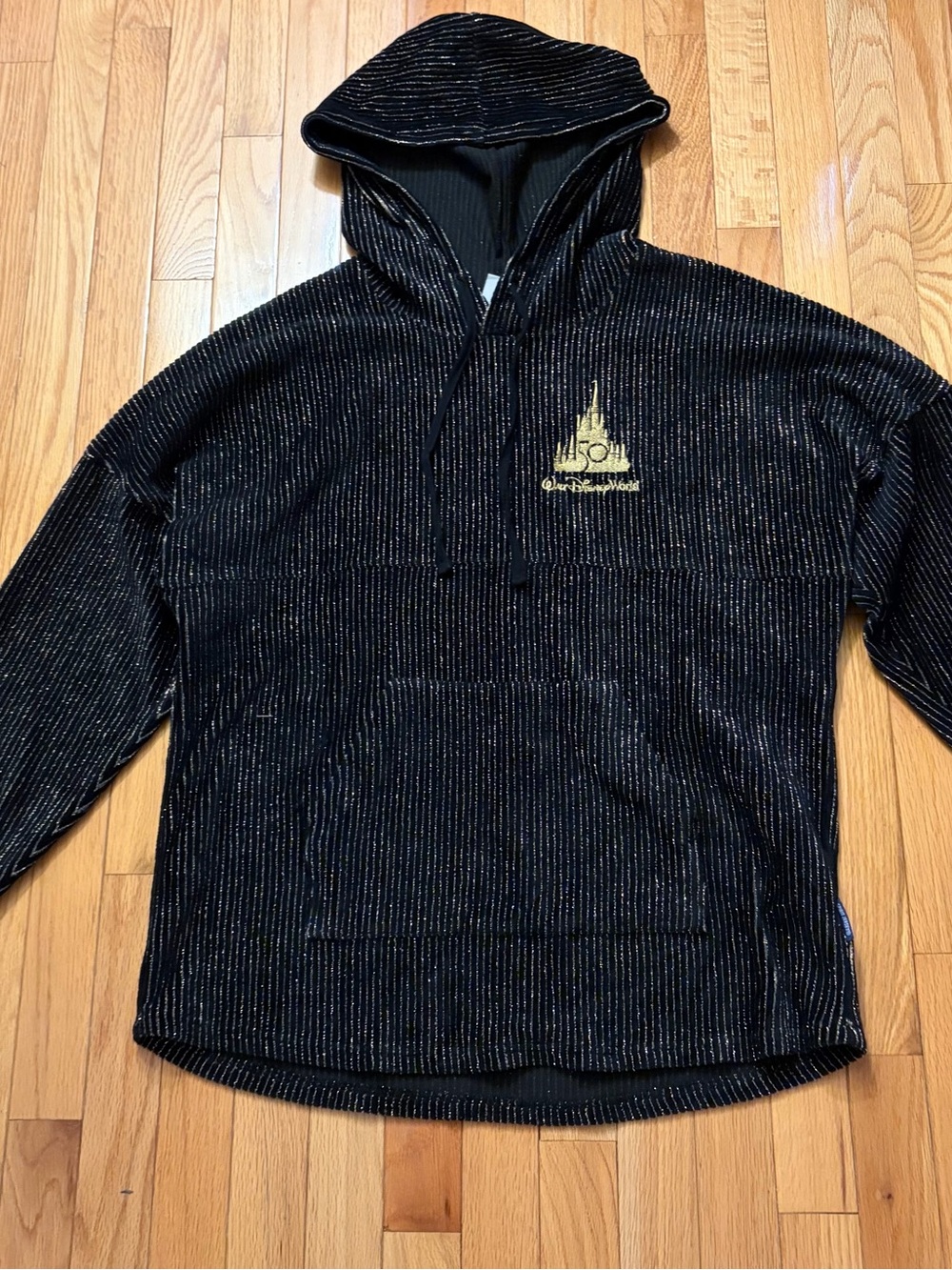 Disney Black velvet ribbed jersey spirit Hoodie with Gold Castle Emblem